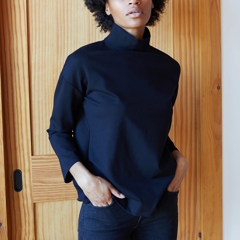 Flattering black mock neck